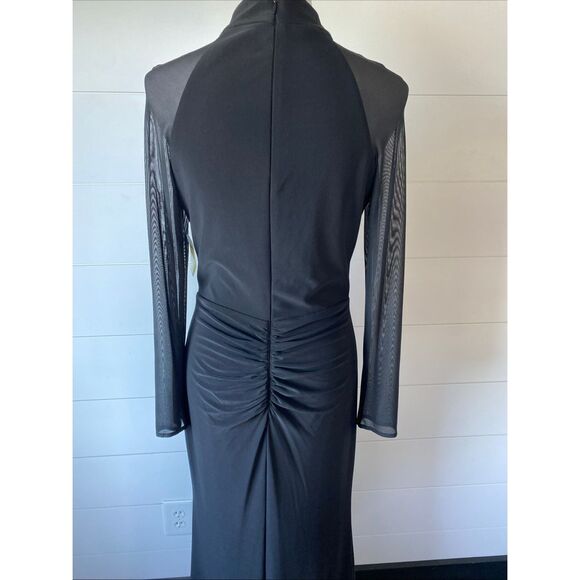 Betsy & Adam Women's Long Sheer Sleeve Mock NeckStretch Scuba Crepe Sheath Gown - Picture 8 of 14